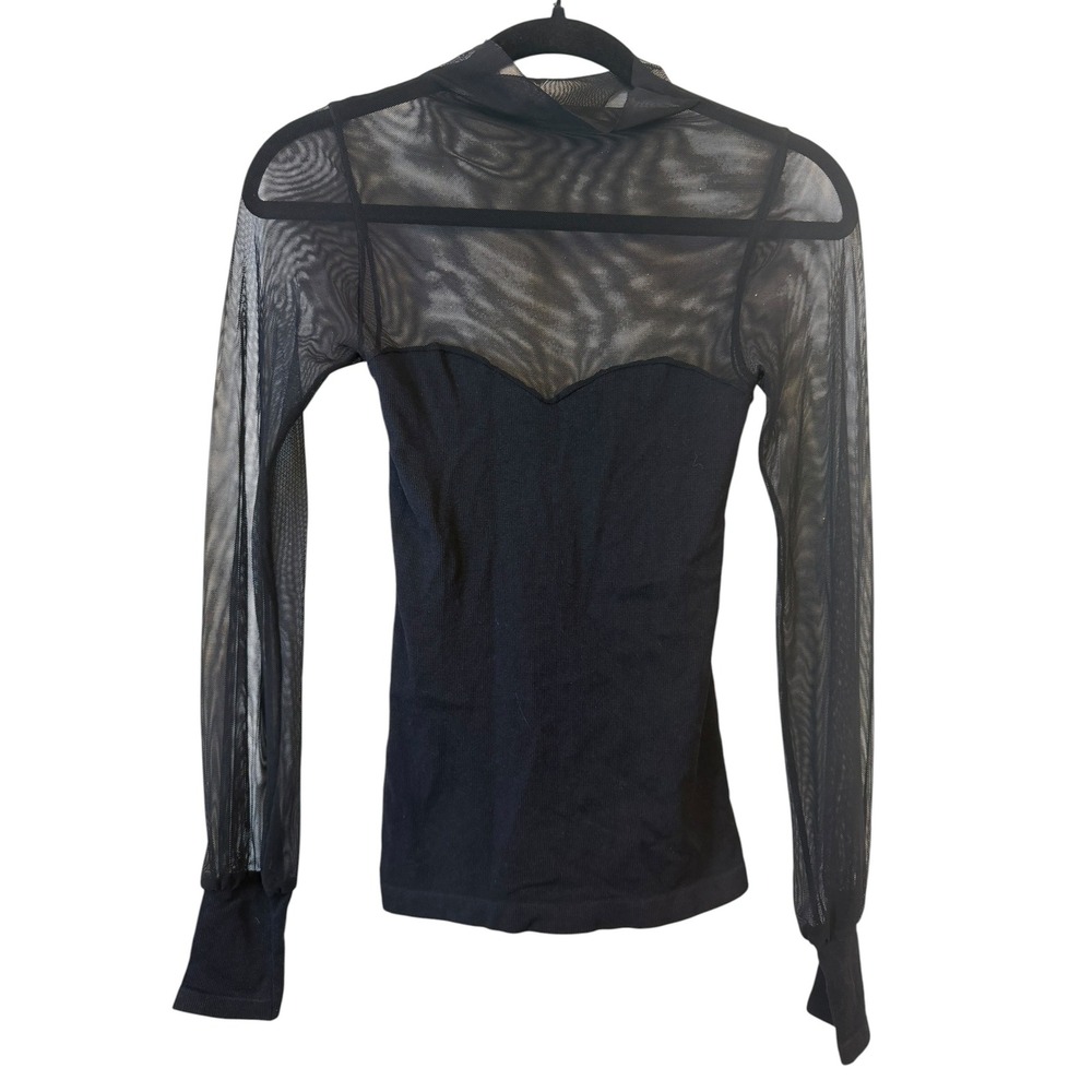 Intimately Free People Black Sheer Mesh Sweetheart Ribbed Mock Neck Top M/L